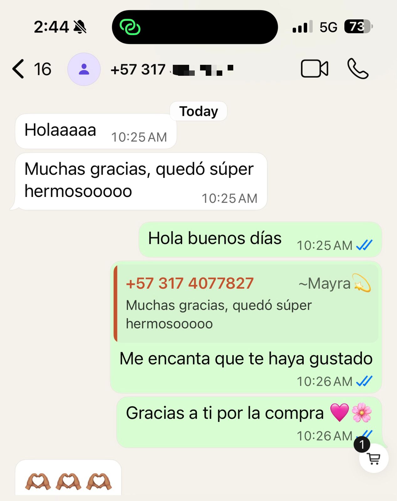 Reseña de cliente Tera Matera en WhatsApp