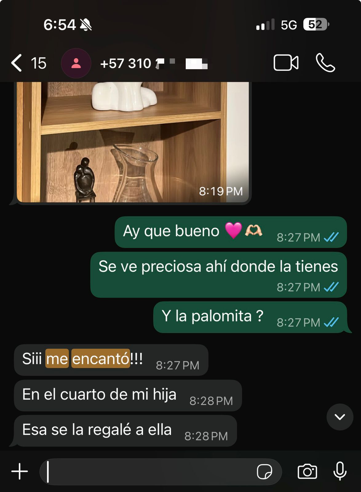 Reseña de cliente Tera Matera en WhatsApp